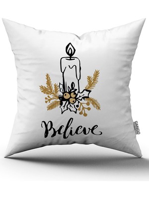 Cango Home Gri Kahverengi Yılbaşı Temalı Dijital Baskılı Kırlent Kılıfı CGH865