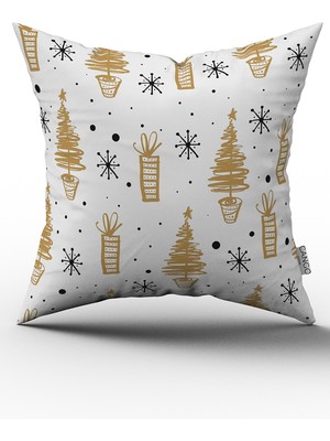 Cango Home Siyah Sarı Yılbaşı Temalı Dijital Baskılı Kırlent Kılıfı CGH853