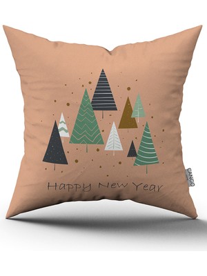 Cango Home Pembe Yeşil Yılbaşı Temalı Dijital Baskılı Kırlent Kılıfı CGH869