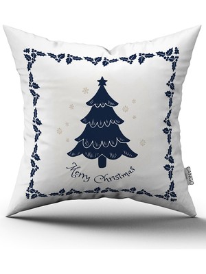 Cango Home Mavi Krem Yılbaşı Temalı Dijital Baskılı Kırlent Kılıfı CGH895