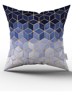 Cango Home Mavi Altın Mozaik Desenli Dijital Baskılı Kırlent Kılıfı CGH922