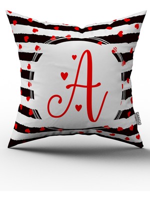 Cango Home Siyah Beyaz Sevgililer Günü Kırmızı Kalp Desenli Harfli Kırlent Yastık Kılıfı A