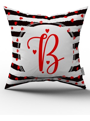 Cango Home Siyah Beyaz Sevgililer Günü Kırmızı Kalp Desenli Harfli Kırlent Yastık Kılıfı B