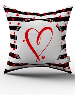 Cango Home Siyah Beyaz Sevgililer Günü Kırmızı Kalp Desenli Harfli Kırlent Yastık Kılıfı Kalp