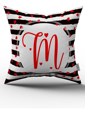 Cango Home Siyah Beyaz Sevgililer Günü Kırmızı Kalp Desenli Kırlent Yastık Kılıfı M