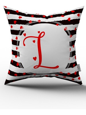 Cango Home Siyah Beyaz Sevgililer Günü Kırmızı Kalp Desenli Kırlent Yastık Kılıfı L