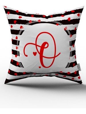 Cango Home Siyah Beyaz Sevgililer Günü Kırmızı Kalp Desenli Harfli Kırlent Yastık Kılıfı O