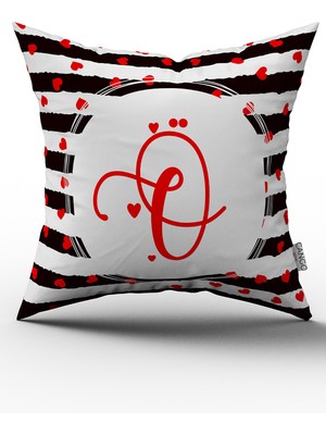 Cango Home Siyah Beyaz Sevgililer Günü Kırmızı Kalp Desenli Harfli Kırlent Yastık Kılıfı Ö