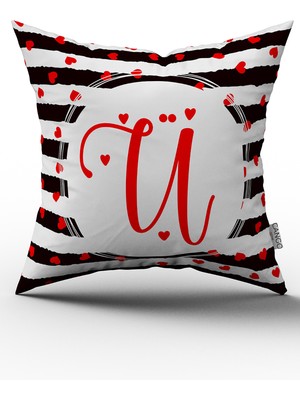 Cango Home Siyah Beyaz Sevgililer Günü Kırmızı Kalp Desenli Kırlent Yastık Kılıfı Ü