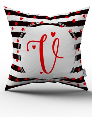 Cango Home Siyah Beyaz Sevgililer Günü Kırmızı Kalp Desenli Kırlent Yastık Kılıfı V