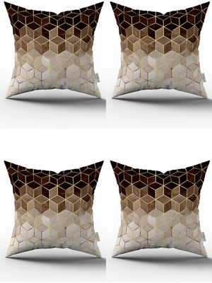 Cango Home Kahverengi Altın Mozaik Desenli Dijital Baskılı Kırlent Yastık Kılıfı Seti 4KMBS177