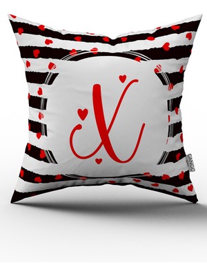 Cango Home Siyah Beyaz Sevgililer Günü Kırmızı Kalp Desenli Kırlent Yastık Kılıfı x