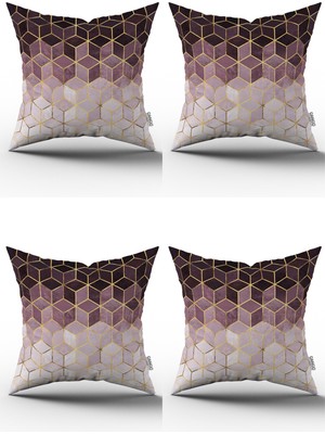 Cango Home Mor Altın Mozaik Desenli Dijital Baskılı Kırlent Yastık Kılıfı Seti 4KMBS180