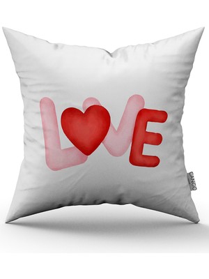 Cango Home Beyaz Kırmızı Modern Sevgililer Günü Temalı Dijital Baskılı Kırlent Kılıfı CGH986