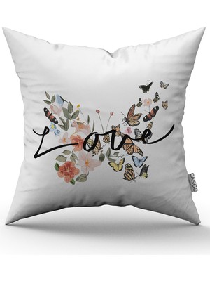 Cango Home Beyaz Çok Renkli Modern Sevgililer Günü Temalı Dijital Baskılı Kırlent Kılıfı CGH1000