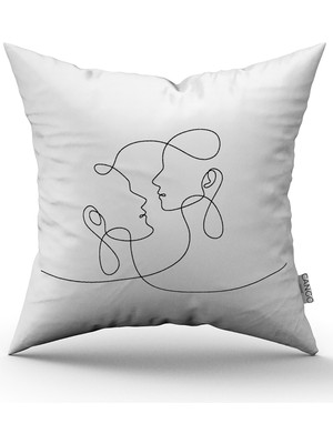 Cango Home Beyaz Siyah Modern Sevgililer Günü Temalı Dijital Baskılı Kırlent Kılıfı CGH989