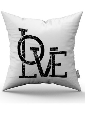 Cango Home Beyaz Siyah Modern Sevgililer Günü Temalı Dijital Baskılı Kırlent Kılıfı CGH992