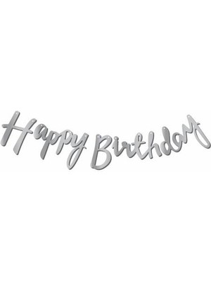 My Party Ready Gümüş Renk Happy Birthday Kaligrafi Banner