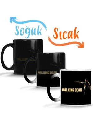 Baskı Dükkanı The Walking Dead Rick Siyah Zemin Sihirli Kupa Bardak Porselen