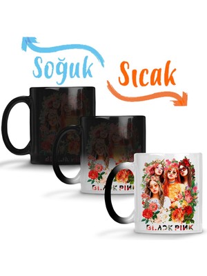 Baskı Dükkanı Çiçekler Arasında Blackpink Kpop Sihirli Kupa Bardak Porselen