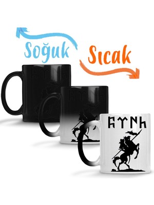 Baskı Dükkanı Göktürk Alfabesi Tuğ Sihirli Kupa Bardak Porselen