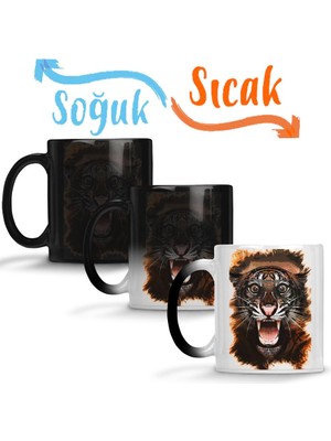 Baskı Dükkanı Süpriz Kaplan Aslan Sihirli Kupa Bardak Porselen