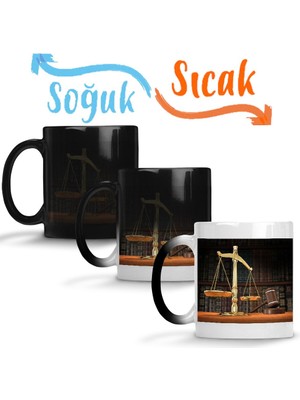 Baskı Dükkanı Adelet Terazisi Avukat Sihirli Kupa Bardak Porselen