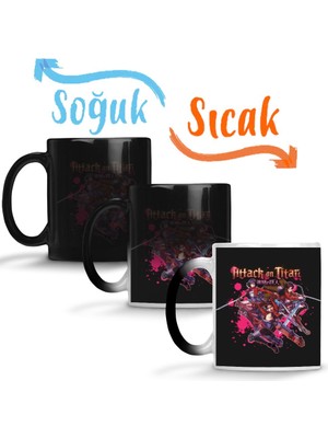 Baskı Dükkanı Attack On Titan Eren Levi Mikasa Sihirli Kupa Bardak Porselen