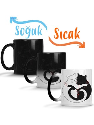 Baskı Dükkanı Aşk Kediler Blazing Cat Love Sihirli Kupa Bardak Porselen