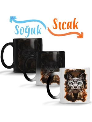 Baskı Dükkanı Meraklı Kedi Cat Sihirli Kupa Bardak Porselen