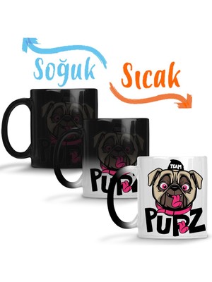 Baskı Dükkanı Kukla Köpek Pug Sihirli Kupa Bardak Porselen