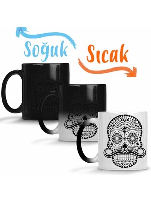 Baskı Dükkanı Naipes Pretos Skull Sihirli Kupa Bardak Porselen