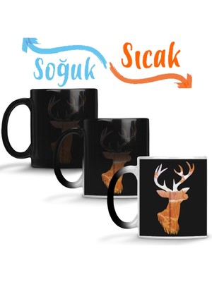 Baskı Dükkanı Deer Silhouette Sihirli Kupa Bardak Porselen