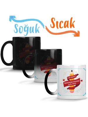 Baskı Dükkanı Öğretmenler Günü Hediyesi Öğretmene Sihirli Kupa Bardak Porselen