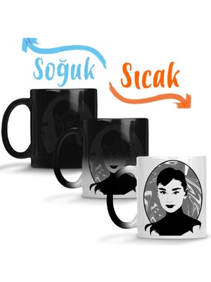 Baskı Dükkanı Audrey Hepburn Sihirli Kupa Bardak Porselen