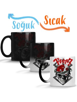 Baskı Dükkanı Berserk Skull Sihirli Kupa Bardak Porselen