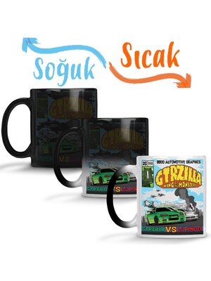 Baskı Dükkanı Crazy Gtrzilla R34 King Of The Monsters Sihirli Kupa Bardak Porselen