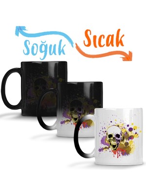 Baskı Dükkanı Caveira Aguarela Sihirli Kupa Bardak Porselen