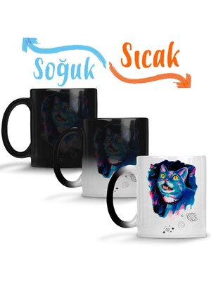 Baskı Dükkanı Space Cat Kedi Sihirli Kupa Bardak Porselen