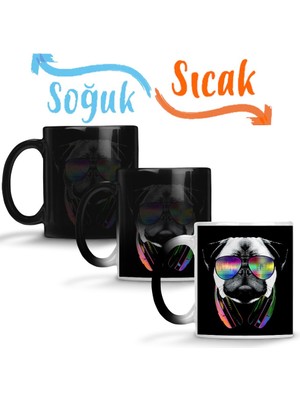 Baskı Dükkanı Müzik Pug Müzikli Pug Köpek Sihirli Kupa Bardak Porselen