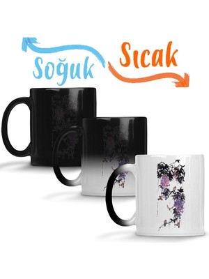 Baskı Dükkanı Chinese Painting Birds Playing Around Grapes Sihirli Kupa Bardak Porselen