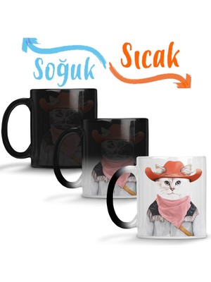 Baskı Dükkanı Kedi Rodeo Cat Sihirli Kupa Bardak Porselen