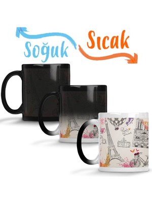 Baskı Dükkanı Paris Eyfel Kulesi Uçan Balon Sihirli Kupa Bardak Porselen