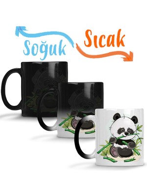 Baskı Dükkanı Sevimli Panda Sihirli Kupa Bardak Porselen