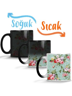 Baskı Dükkanı Çiçek Desenli Sihirli Kupa Bardak Porselen