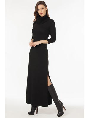 Laranor Yaka ve Yırtmaç Detaylı Triko Elbise 19L6481