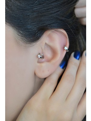 Sacce Scarves&Accessories Tektaş Halka Tragus Piercing Helix Kıkırdak Küpesi Gümüş Renk