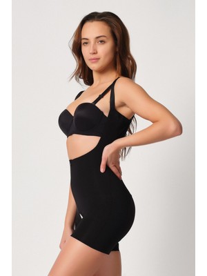 Emay Siyah Emay 2834 Göğsü Açık Ferumalı Tül Popo Boy Lazer Korse