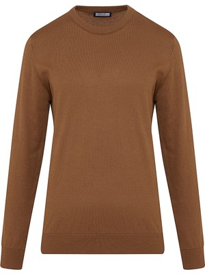 Hatemoğlu Erkek Kahverengi Regular Fit %100 Pamuk Bisiklet Yaka Triko Kazak