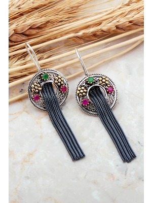 Sümer Telkari Telkari Elişi Püsküllü Gümüş Küpe 5584